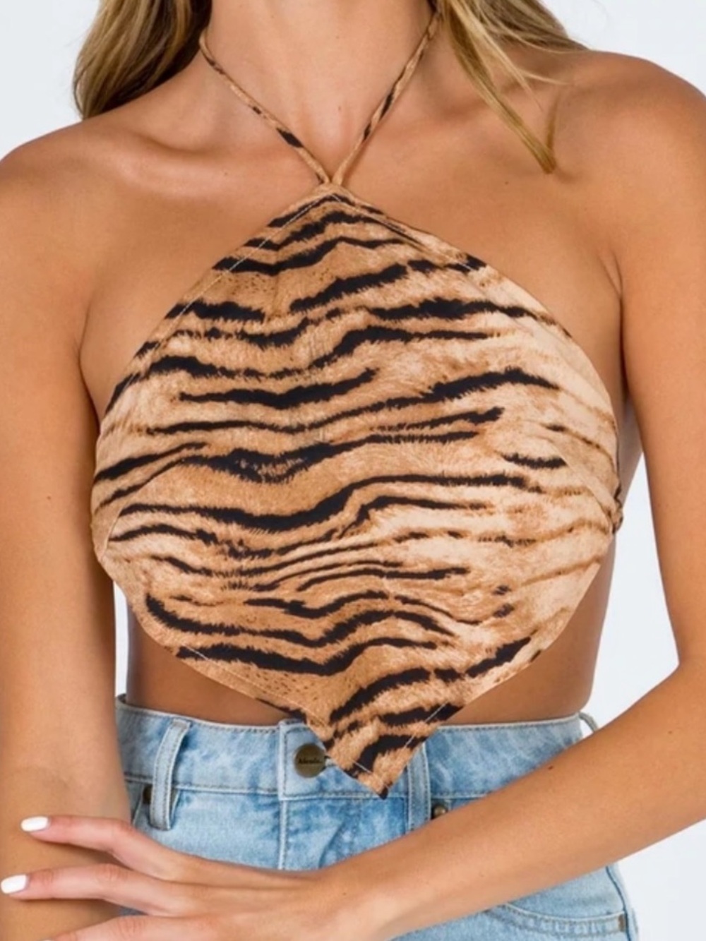 Princess Polly Eye of the Tiger Animal Print Satin Halter Cami Top